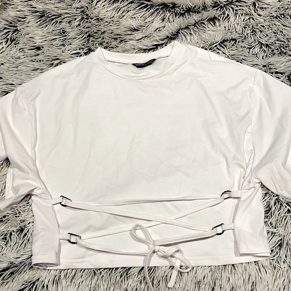 White lace-up front shirt